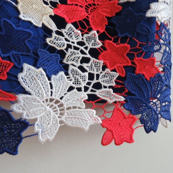 ELOQUII STUDIO Red White Blue Lace Overlay Sheath Dress Evening - Size US 14 - Picture 12 of 16